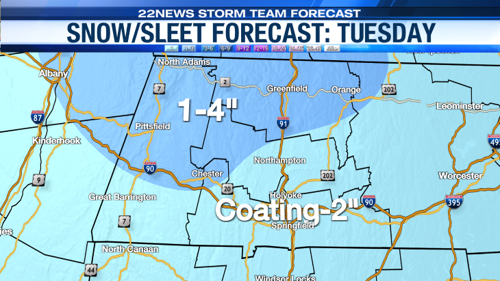 Alerta Meteorológico: Oeste de Massachusetts terá neve e chuva congelante nesta terça-feira