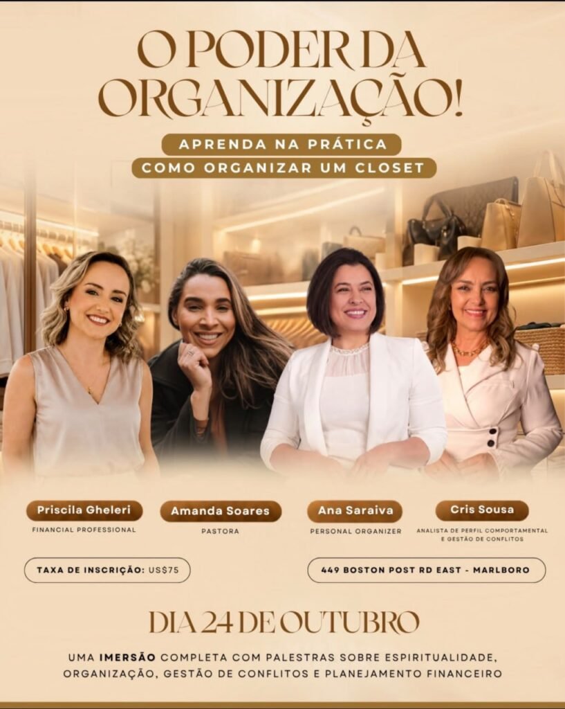 Cartaz da imersão O Poder da Organização com as quatro palestrantes, em 24 de outubro, em Marlboro