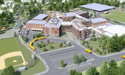 Configuração em “florescimento” para a nova Lexington High School. – Material de divulgação